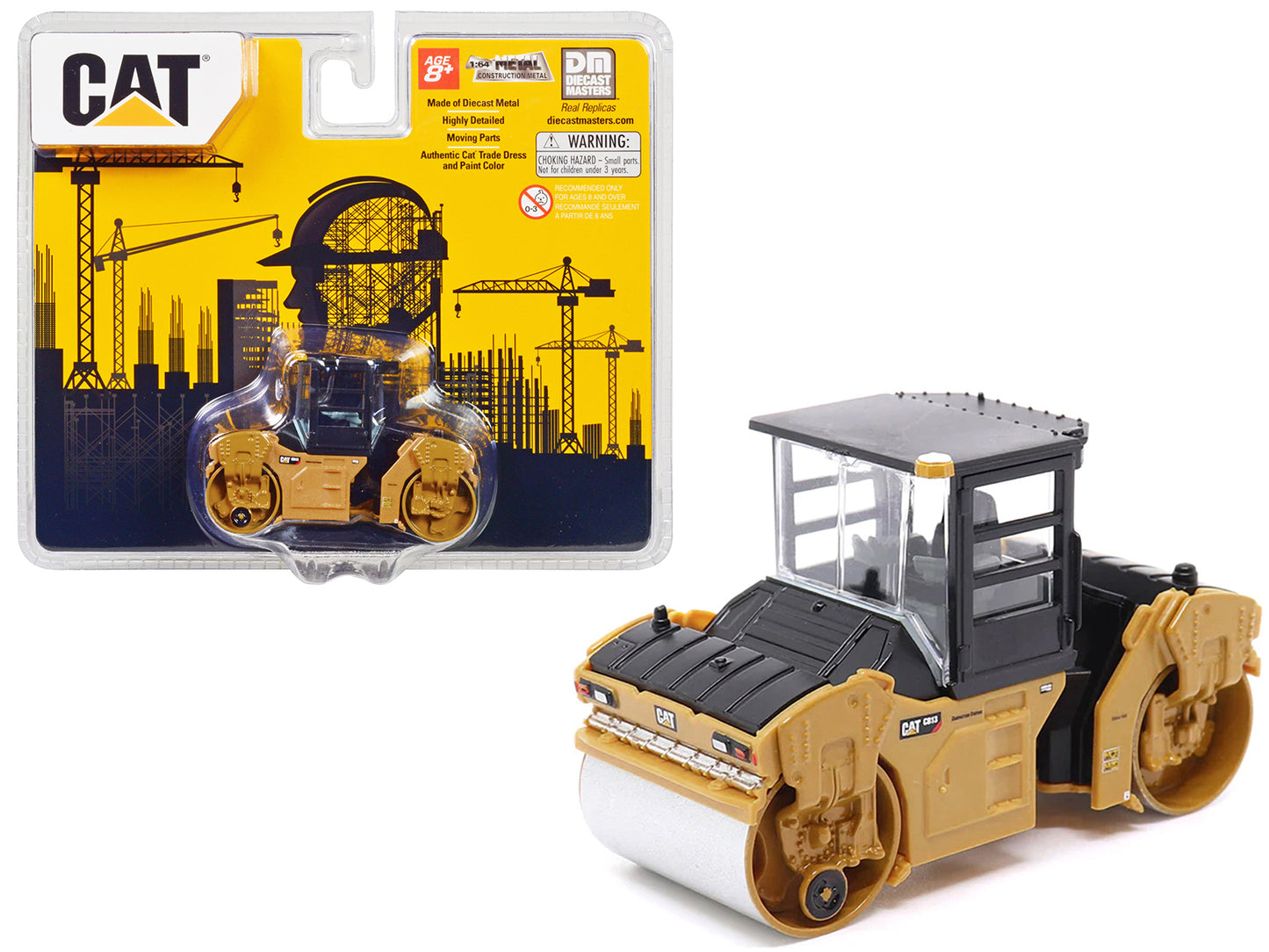 CAT Caterpillar CB-13 Tandem Vibratory Roller with Cab Yellow and Black 1/64 Diecast Model by Masters <h2>CAT Masters</h2> <p>High-quality car perfect for collectors enthusiasts. Features detailed int