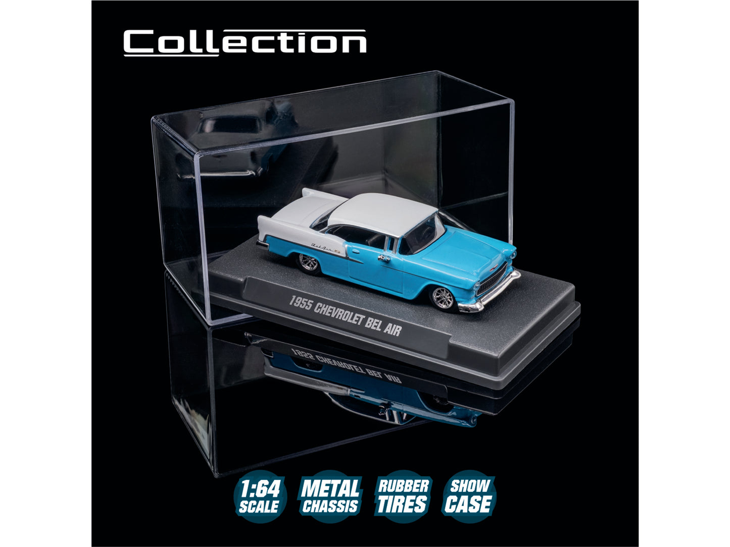 1955 Chevrolet Bel Air Blue and White "Collection" Series 1/64 Diecast Model Car by Majorette