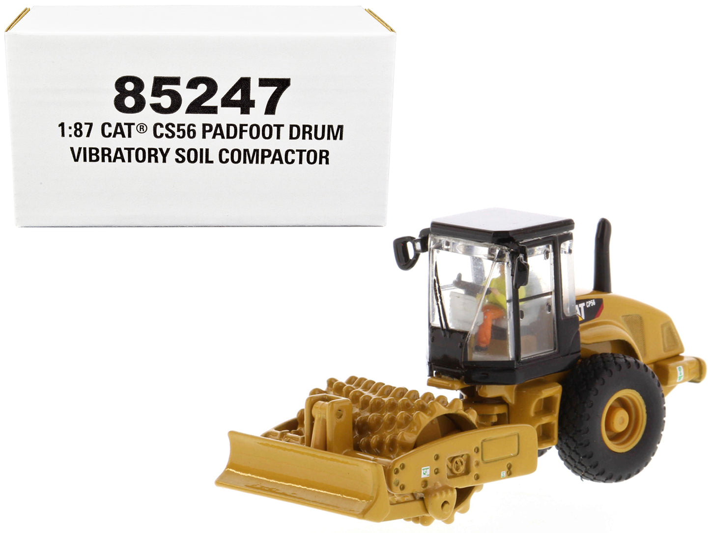 CAT Caterpillar CS56 Padfoot Drum Vibratory Soil Compactor with Operator "High Line" Series 1/87 (HO) Scale Diecast Model by Masters <h2>CAT Masters</h2> <p>High-quality car perfect for collectors and