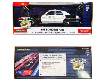 GreenLight 1978 Plymouth Fury Black and White "LAPD (Los Angeles Police Department)" "Hot Pursuit" Series 9 1/24 Diecast Model Car by <h2>1978 Greenlight</h2> <p>High-quality perfect for collectors en