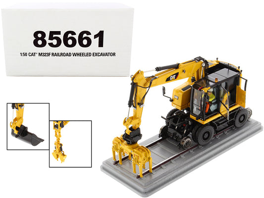 CAT Caterpillar M323F Railroad Wheeled Excavator with Operator and 3 Work Tools Safety Yellow Version "High Line Series" 1/50 Diecast Model by Masters <h2>CAT Masters</h2> <p>High-quality car perfect