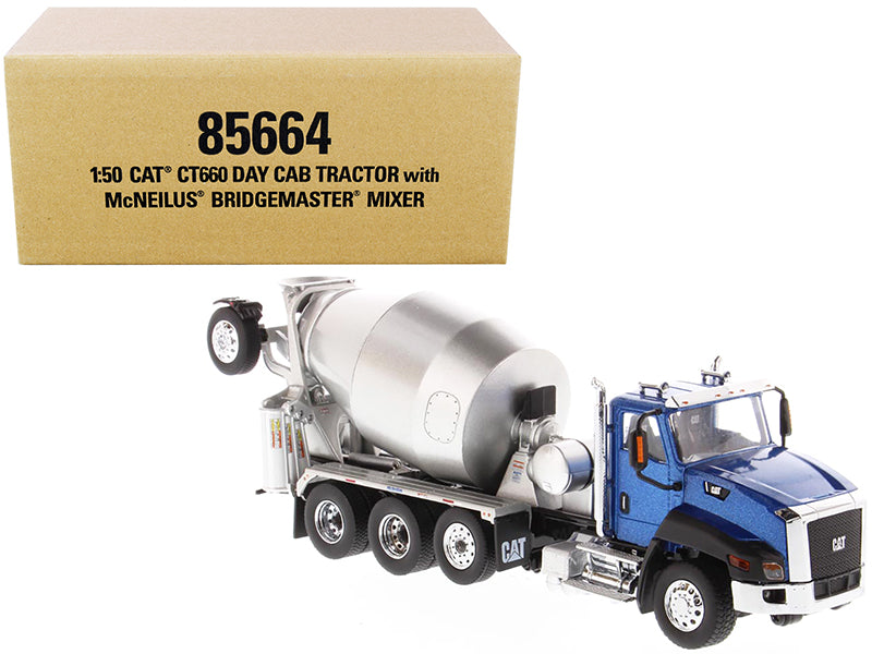 CAT Caterpillar CT660 Day Cab Tractor with McNeilus Concrete Mixer Truck Blue Metallic 1/50 T&y Diecast Model by T&y Diecast Masters