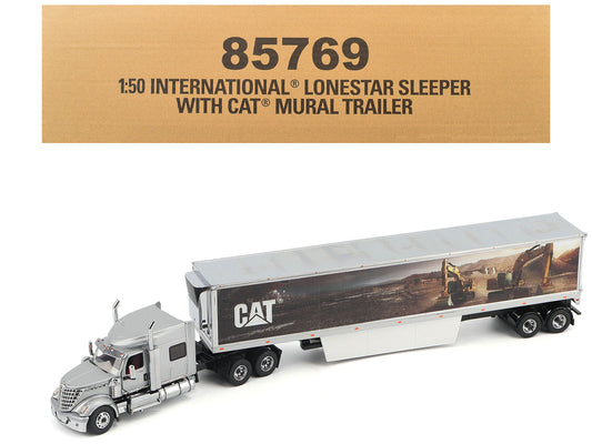 International Lonestar Truck with Sleeper Silver Metallic with "CAT Caterpillar" Mural Trailer "Transport Series" 1/50 T&y Diecast Model by T&y Diecast Masters