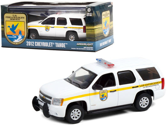2012 Chevrolet Tahoe White Yellow Stripes 1/43 Diecast Model Car - Greenlight