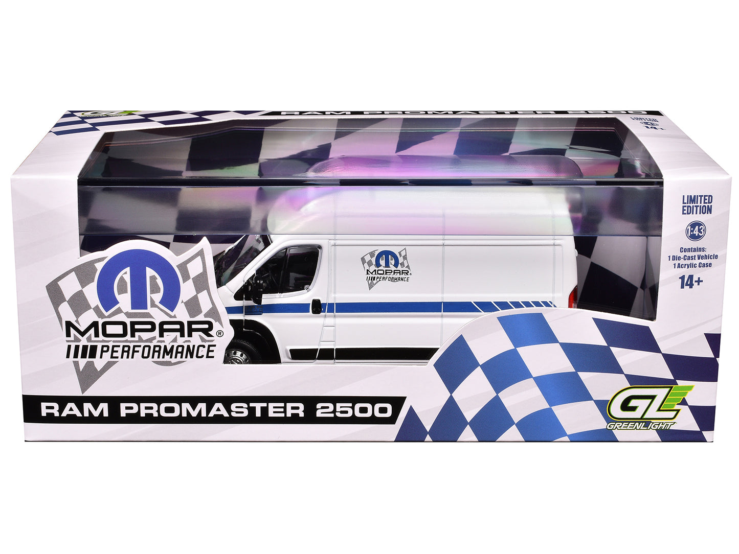 GreenLight 2018 RAM ProMaster 2500 Cargo High Roof Van "MOPAR Performance" White with Blue Stripes 1/43 Diecast Model Car by <h2>2018 Greenlight</h2> <p>High-quality perfect for collectors and enthusi