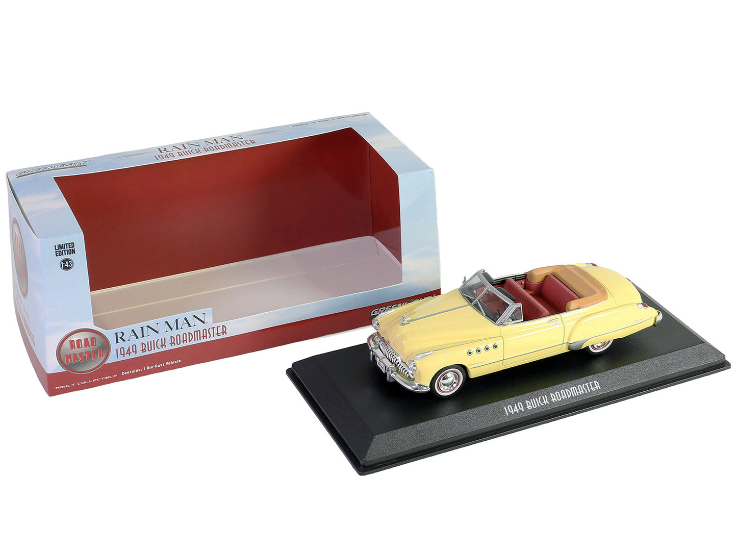 GreenLight Charlie Babbitt's 1949 Buick Roadmaster Convertible Cream with Red Interior "Rain Man" (1988) Movie 1/43 Diecast Model Car by <h2>Charlie Greenlight</h2> <p>High-quality perfect for collect