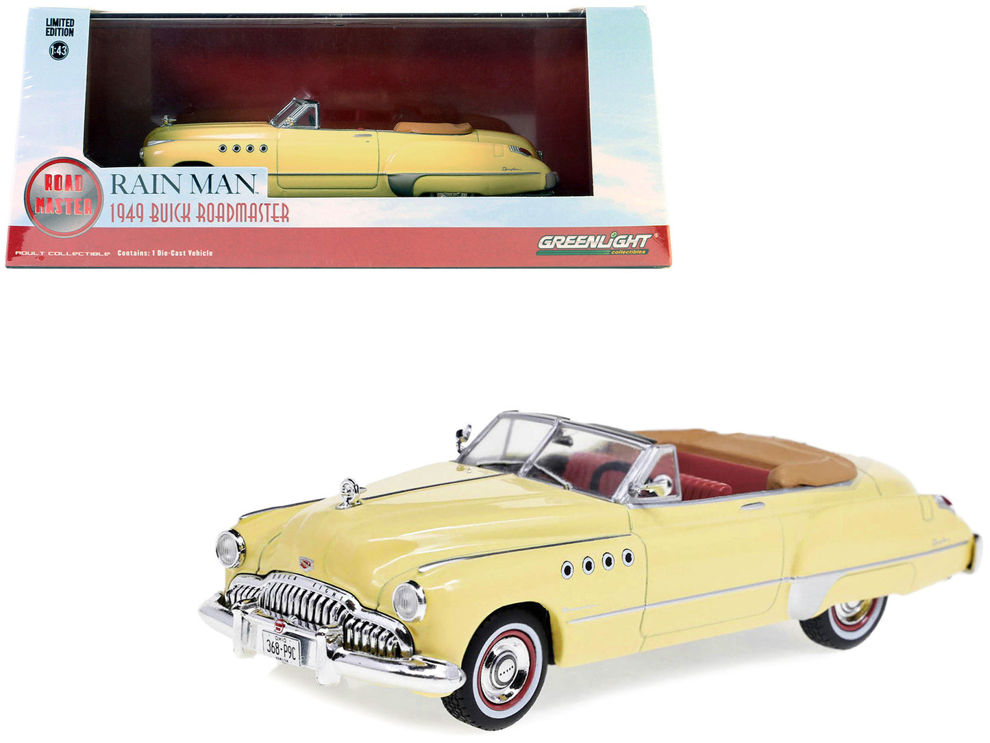 GreenLight Charlie Babbitt's 1949 Buick Roadmaster Convertible Cream with Red Interior "Rain Man" (1988) Movie 1/43 Diecast Model Car by <h2>Charlie Greenlight</h2> <p>High-quality perfect for collect