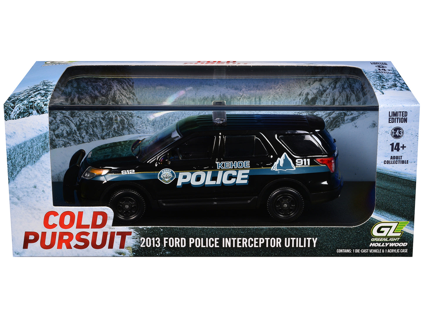 GreenLight 2013 Ford Police Interceptor Utility "Kehoe Department Kehoe Colorado" Black with White Stripes "Cold Pursuit" (2019) Movie 1/43 Diecast Model Car by <h2>2013 Greenlight</h2> <p>High-qualit