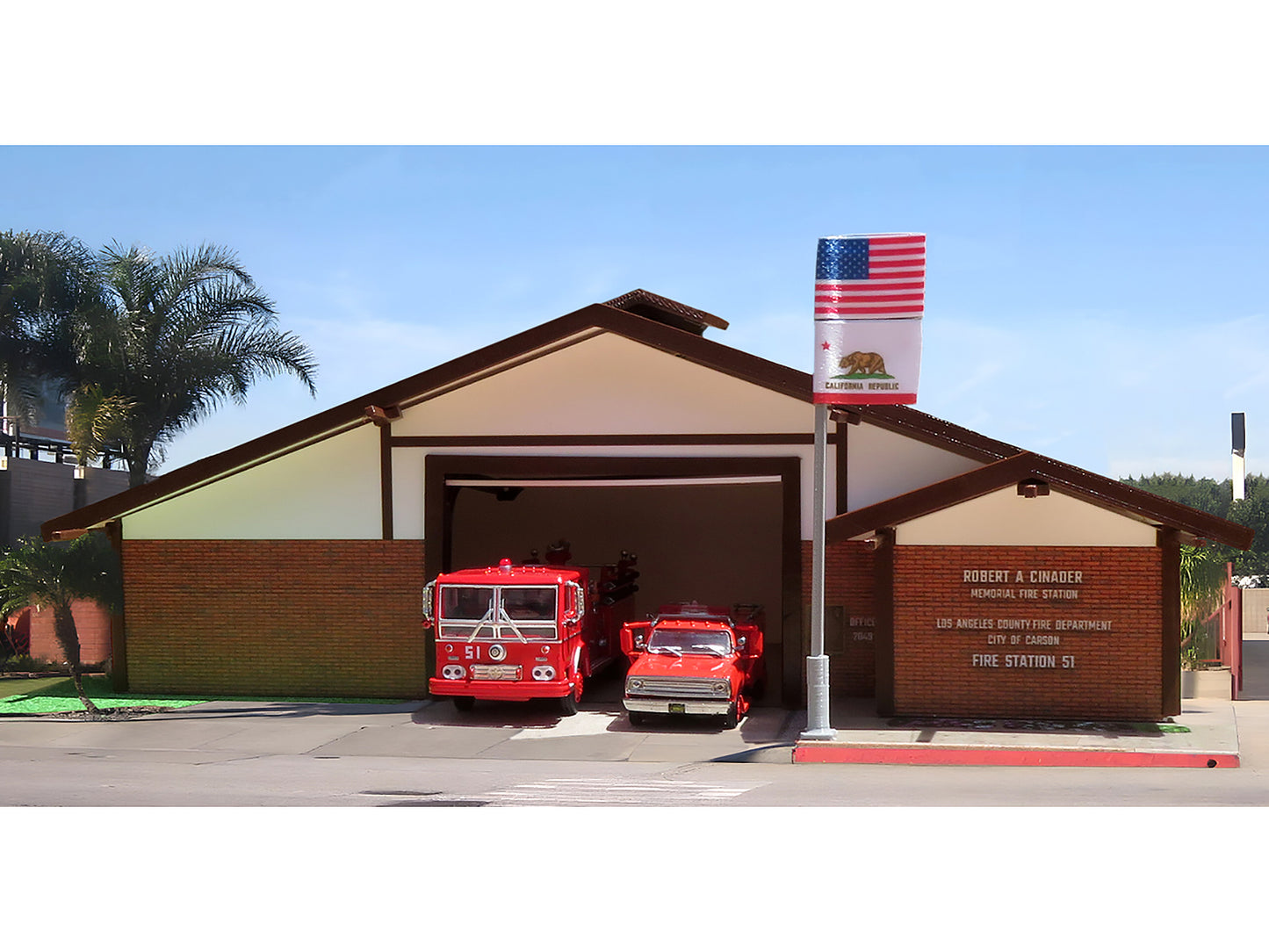 Fire Station 51 LACoFD (Los Angeles County Fire Department) Diorama EZ Assembly Kit "Emergency!" (1972-1977) TV Series 1/87 (HO) Model by Iconic Replicas T&y