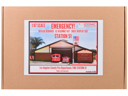 Fire Station 51 LACoFD (Los Angeles County Fire Department) Diorama EZ Assembly Kit "Emergency!" (1972-1977) TV Series 1/87 (HO) Model by Iconic Replicas T&y