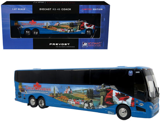 Prevost H3-45 Coach Bus "Great Canadian Coaches" Blue with Graphics Limited Edition 1/87 (HO) T&y Diecast Model by Iconic Replicas