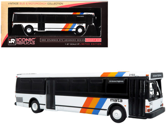 1980 Grumman 870 Advanced Design Transit Bus "MARTA Atlanta" White with Stripes "Vintage Bus & Motorcoach Collection" Limited Edition 1/87 (HO) T&y Diecast Model by Iconic Replicas