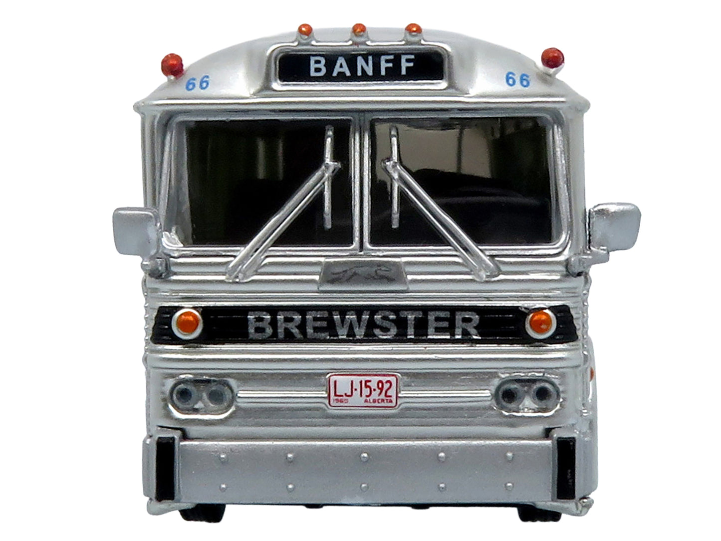 1964 MCI MC-5A Coach Bus "Brewster Gray Line" Silver with Blue and Red Stripes "Vintage Bus & Motorcoach Collection" Limited Edition to 504 pieces Worldwide 1/87 (HO) Diecast Model by Iconic Replicas