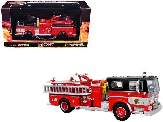 1974 Ward LaFrance Fire Engine "Chicago Fire Department - Engine 49" Red with Black Top "5 Alarm" Series Limited Edition 1/87 (HO) T&y Diecast Model by Iconic Replicas