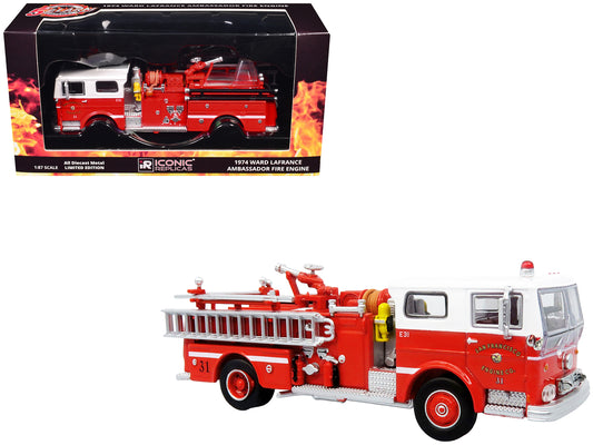 1974 Ward LaFrance Fire Engine "San Francisco Fire Department – Engine 31" Red with White Top "5 Alarm" Series Limited Edition 1/87 (HO) T&y Diecast Model by Iconic Replicas