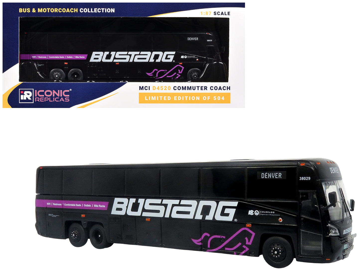 MCI D4520 Commuter Coach Bus "Bustang - Colorado Department of Transportation" Black "The Bus & Motorcoach Collection" Limited Edition to 504 pieces Worldwide 1/87 (HO) Scale T&y Diecast Model by Iconic Replicas