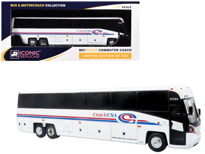 MCI D4520 Commuter Coach Bus "Coach USA" White with Blue and Red Stripes "The Bus & Motorcoach Collection" Limited Edition to 504 pieces Worldwide 1/87 (HO) Scale T&y Diecast Model by Iconic Replicas