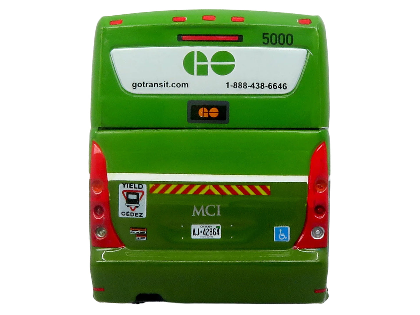 MCI D4520 Commuter Coach Bus "GO Transit" Green and White "The Bus & Motorcoach Collection" Limited Edition to 504 pieces Worldwide 1/87 (HO) Scale T&y Diecast Model by Iconic Replicas