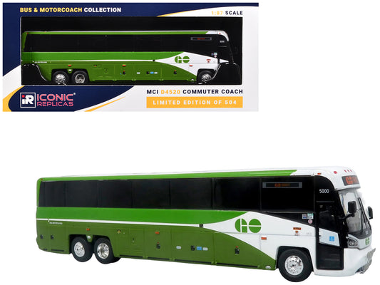 MCI D4520 Commuter Coach Bus "GO Transit" Green and White "The Bus & Motorcoach Collection" Limited Edition to 504 pieces Worldwide 1/87 (HO) Scale T&y Diecast Model by Iconic Replicas