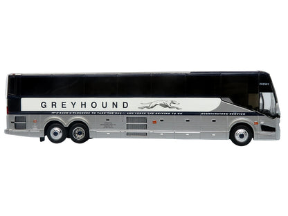 Prevost H3-45 Coach Bus "Greyhound Scenicruiser Service" White and Raw Metal "The Bus & Motorcoach Collection" Limited Edition to 504 pieces Worldwide 1/87 (HO) Scale T&y Diecast Model by Iconic Replicas