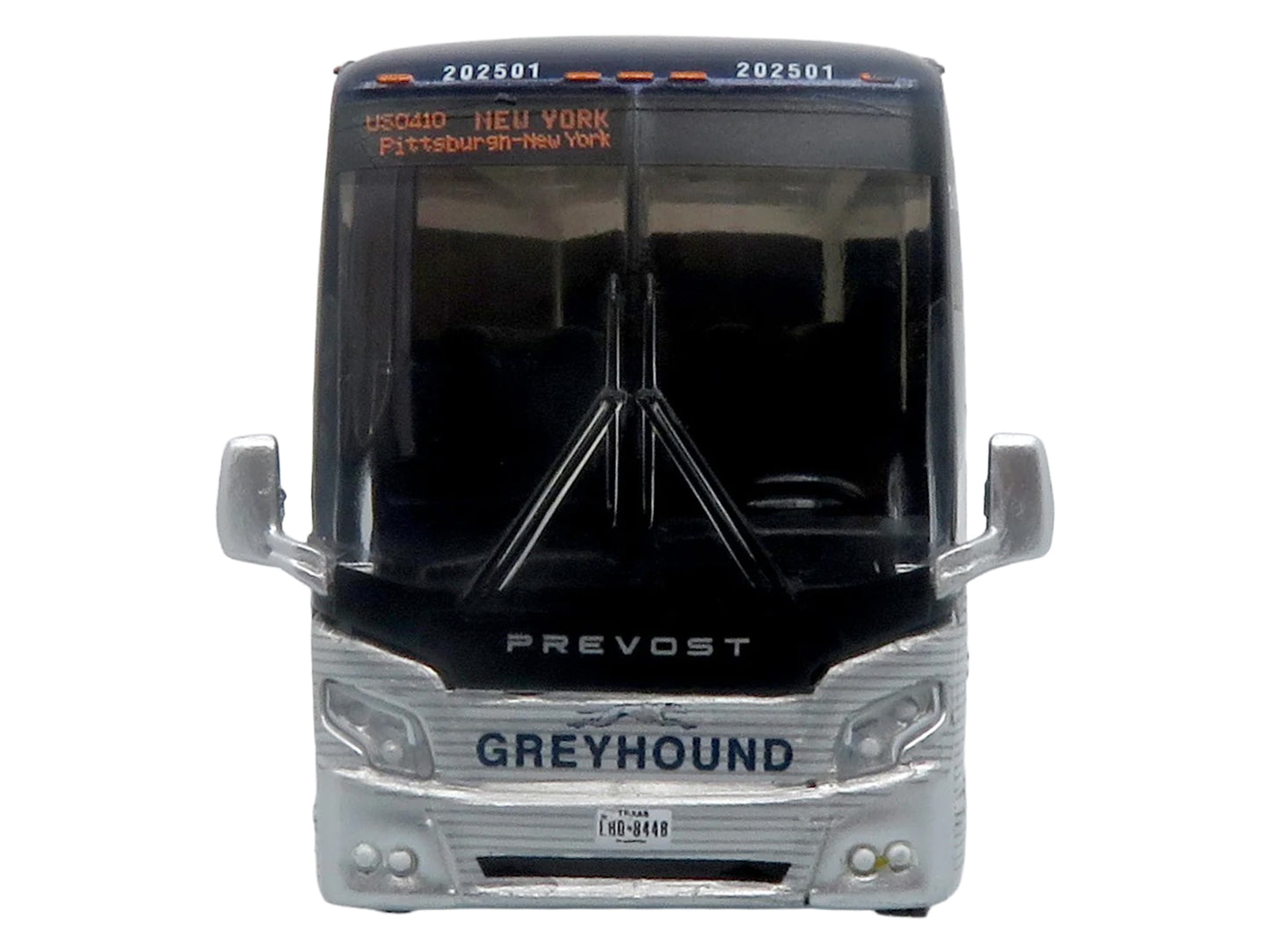 Prevost H3-45 Coach Bus "Greyhound Scenicruiser Service" White and Raw Metal "The Bus & Motorcoach Collection" Limited Edition to 504 pieces Worldwide 1/87 (HO) Scale T&y Diecast Model by Iconic Replicas