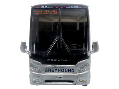 Prevost H3-45 Coach Bus "Greyhound Scenicruiser Service" White and Raw Metal "The Bus & Motorcoach Collection" Limited Edition to 504 pieces Worldwide 1/87 (HO) Scale T&y Diecast Model by Iconic Replicas