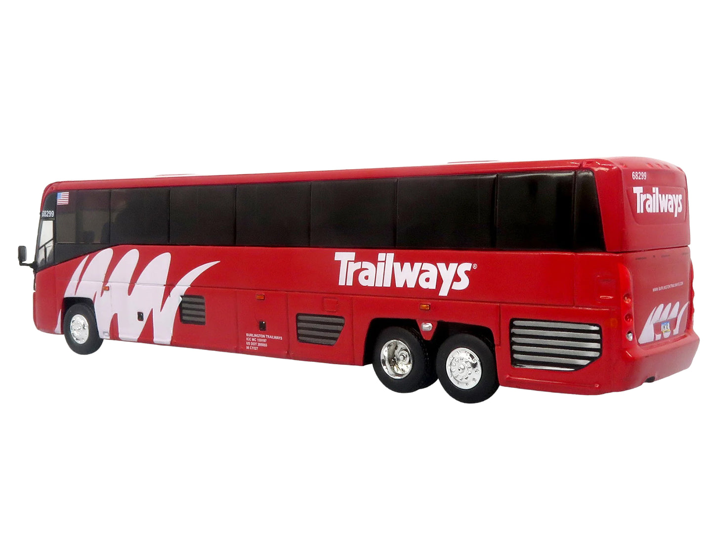 MCI D4520 Commuter Coach Bus "Burlington Trailways" Red with White Graphics "The Bus & Motorcoach Collection" Limited Edition to 504 pieces Worldwide 1/87 (HO) Scale T&y Diecast Model by Iconic Replicas