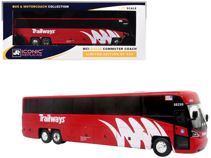 MCI D4520 Commuter Coach Bus "Burlington Trailways" Red with White Graphics "The Bus & Motorcoach Collection" Limited Edition to 504 pieces Worldwide 1/87 (HO) Scale T&y Diecast Model by Iconic Replicas