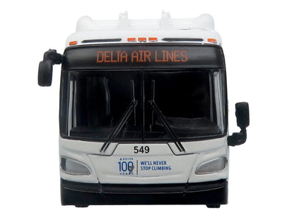 New Flyer Xcelsior XN40 Transit Bus "Delta Air Lines 100th Anniversary" Blue and White with Graphics "The Bus & Motorcoach Collection" Limited Edition 1/87 (HO) Scale T&y Diecast Model by Iconic Replicas