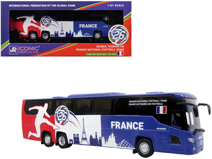 Scania Touring HD Coach Bus "France National Football Team" Blue with Graphics "International Federation of the Global Game" Series Limited Edition to 504 pieces Worldwide 1/87 (HO) Diecast Model by Iconic Replicas