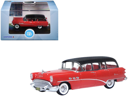 1954 Buick Century Estate Wagon Matador Red and Carlsbad Black with Red Interior 1/87 (HO) Scale T&y Diecast Model Car by Oxford T&y Diecast