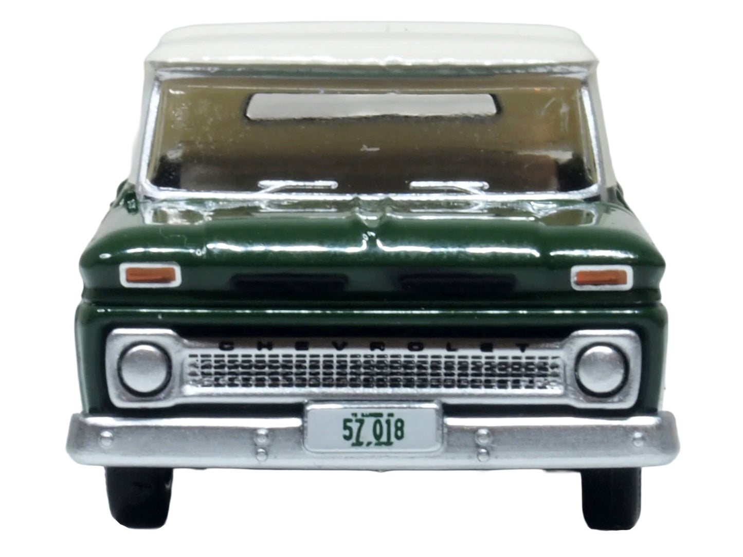 1965 Chevrolet C10 Stepside Pickup Truck Dark Green with Ivory Top 1/87 (HO) Scale T&y Diecast Model Car by Oxford T&y Diecast