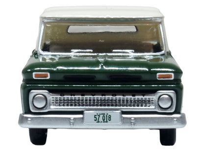 1965 Chevrolet C10 Stepside Pickup Truck Dark Green with Ivory Top 1/87 (HO) Scale T&y Diecast Model Car by Oxford T&y Diecast