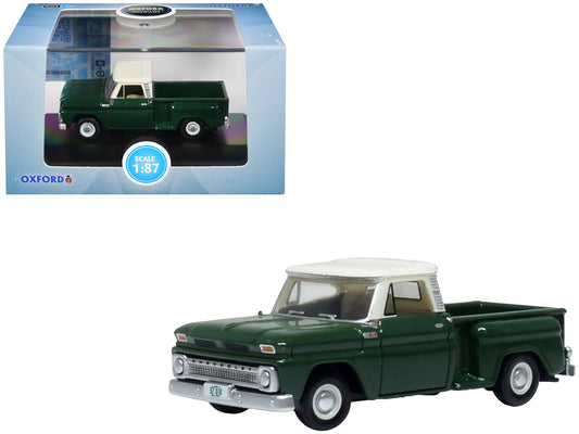 1965 Chevrolet C10 Stepside Pickup Truck Dark Green with Ivory Top 1/87 (HO) Scale T&y Diecast Model Car by Oxford T&y Diecast