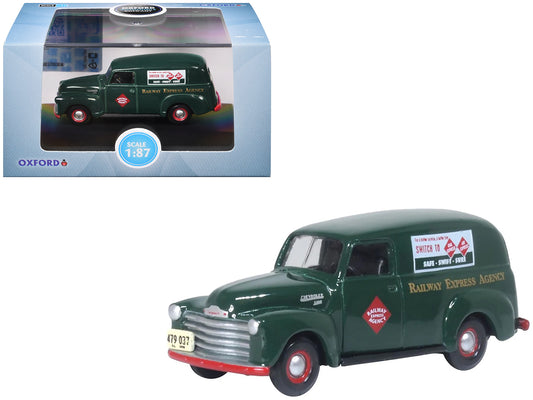 1950 Chevrolet Panel Van "Railway Express Agency" Dark Green 1/87 (HO) Scale T&y Diecast Model Car by Oxford T&y Diecast