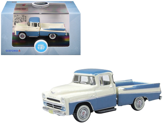 1957 Dodge D100 Sweptside Pickup Truck Ice Blue and Glacier White 1/87 (HO) Scale T&y Diecast Model Car by Oxford T&y Diecast