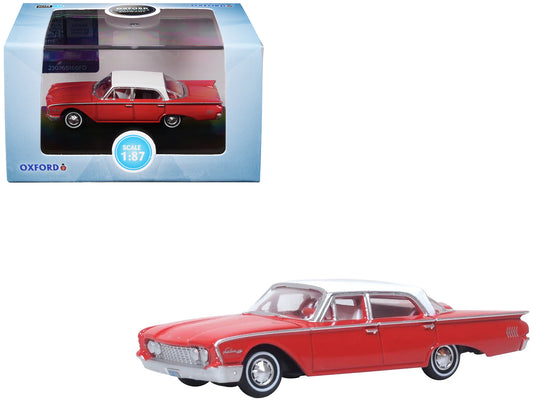 1960 Ford Fairlane Sedan 500 Monte Carlo Red with Corinthian White Top and Interior 1/87 (HO) Scale T&y Diecast Model Car by Oxford T&y Diecast