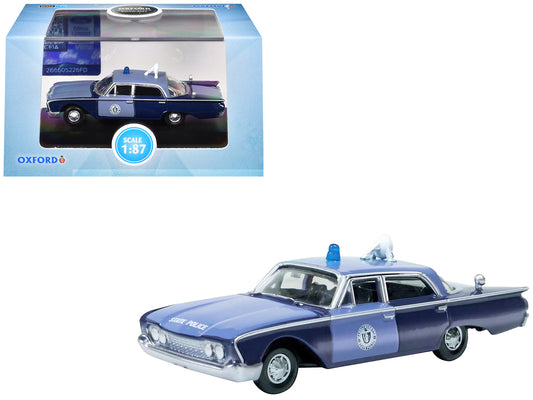 1960 Ford Fairlane Sedan "Massachusetts State Police Radar Car" Blue Two-Tone 1/87 (HO) Scale T&y Diecast Model Car by Oxford T&y Diecast