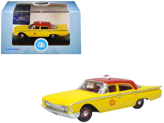 1960 Ford Fairlane Sedan "NYC Taxi" Yellow with Red Top and Interior 1/87 (HO) Scale T&y Diecast Model Car by Oxford T&y Diecast