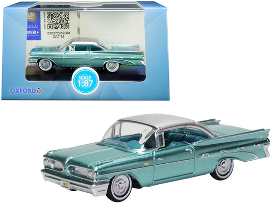 1959 Pontiac Bonneville Coupe Seaspray Green with Silver Top 1/87 (HO) Scale T&y Diecast Model Car by Oxford T&y Diecast