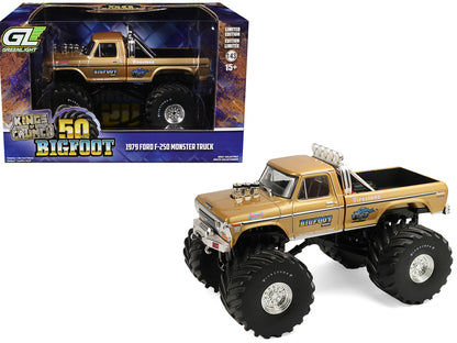 GreenLight 1979 Ford F-250 Monster Truck "Bigfoot #1 50th Anniversary" Gold Metallic "Kings of Crunch" Series 1/43 Diecast Model Car by <h2>1979 Greenlight</h2> <p>High-quality perfect for collectors
