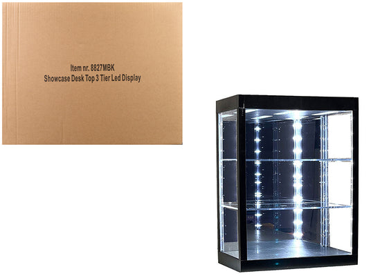 Showcase 3 Tier Display Case Mirror Back Panel LED Lights 1/64-1/18 Scale Models