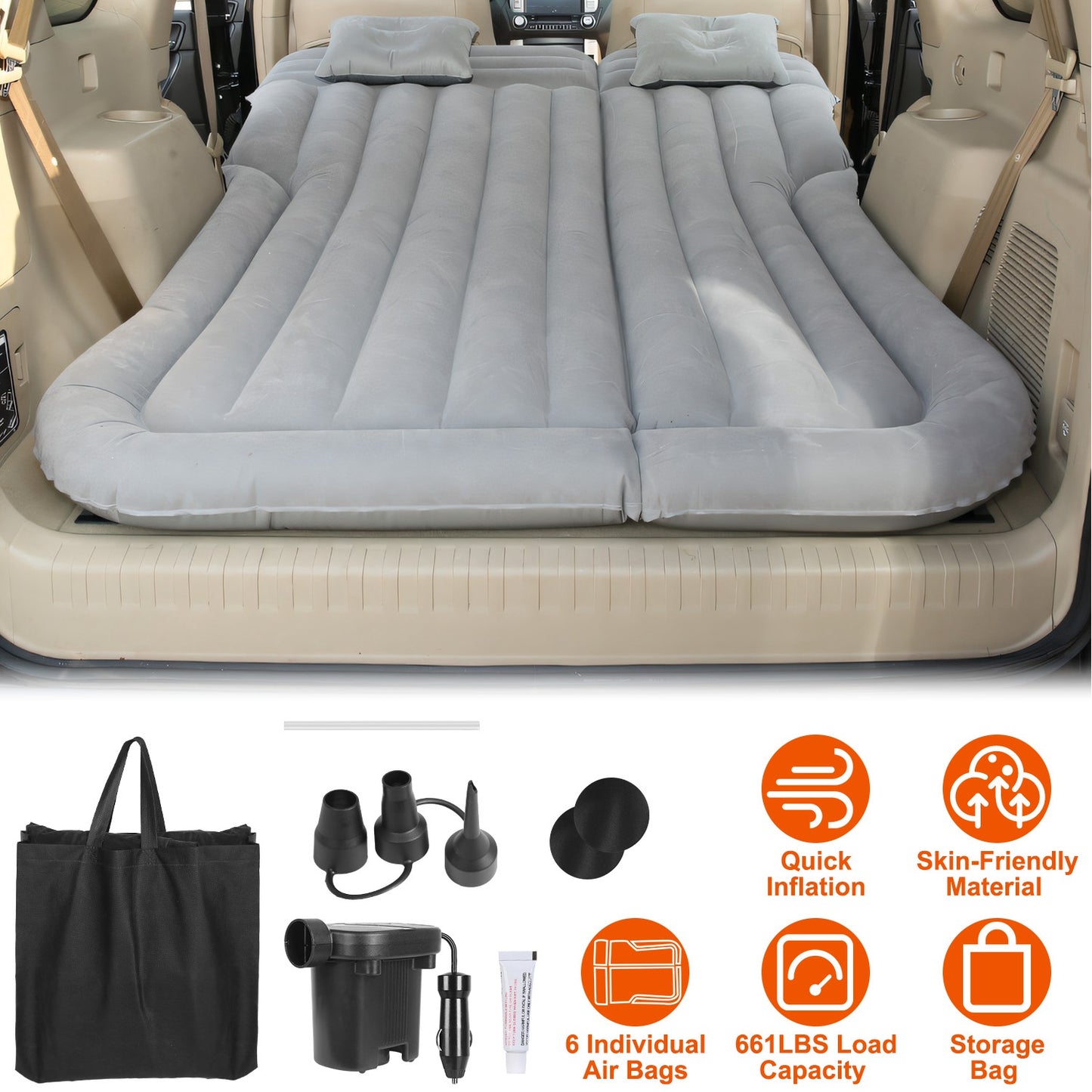 Inflatable Suv Air Mattress Thickened Camping Bed Cushion With Pillow Pump Stor