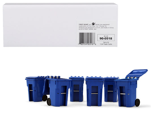 Set of 6 Blue Garbage Trash Bin Containers Replica 1/34 Models by First Gear T&y