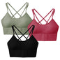 3Packs Women Cross Back Sport Bras Padded Strappy Medium Support Sexy Fitness T