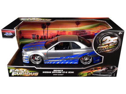 Brian's Nissan GTR Skyline R34 RHD (Right Hand Drive) Silver with Blue Stripes "Fast & Furious 25th Anniversary" 1/24 Diecast Model Car by Jada <h2>Brian's Jada</h2> <p>High-quality perfect for collec