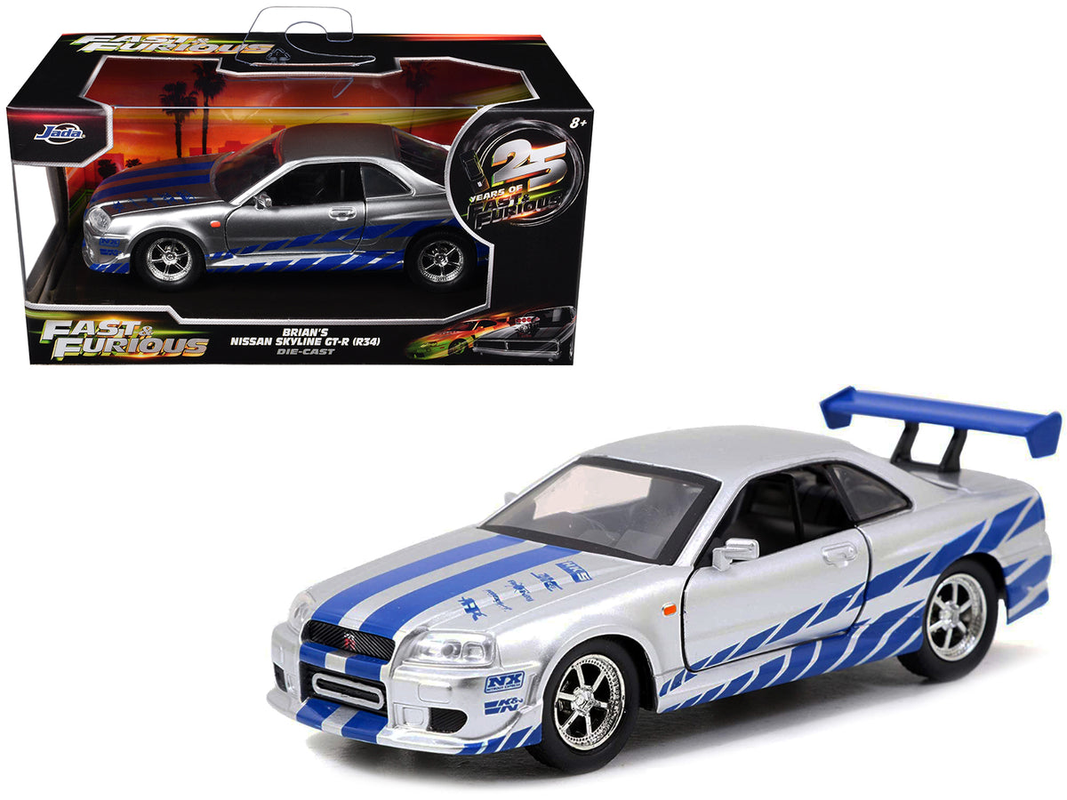 Brian's Nissan Skyline GT-R (R34) RHD Silver 1/32 Diecast Model Car - Jada