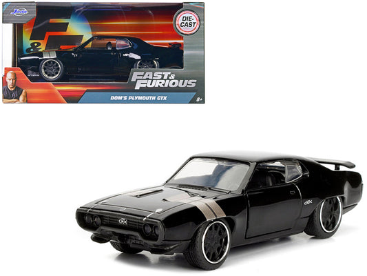 Dom's Plymouth GTX Black Silver Stripes Fast & 1/32 Diecast Model Car - Jada