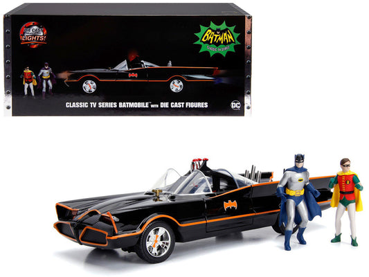 Classic TV Batmobile Working Lights, Diecast Batman 1/18 Scale Figure Set - Jada