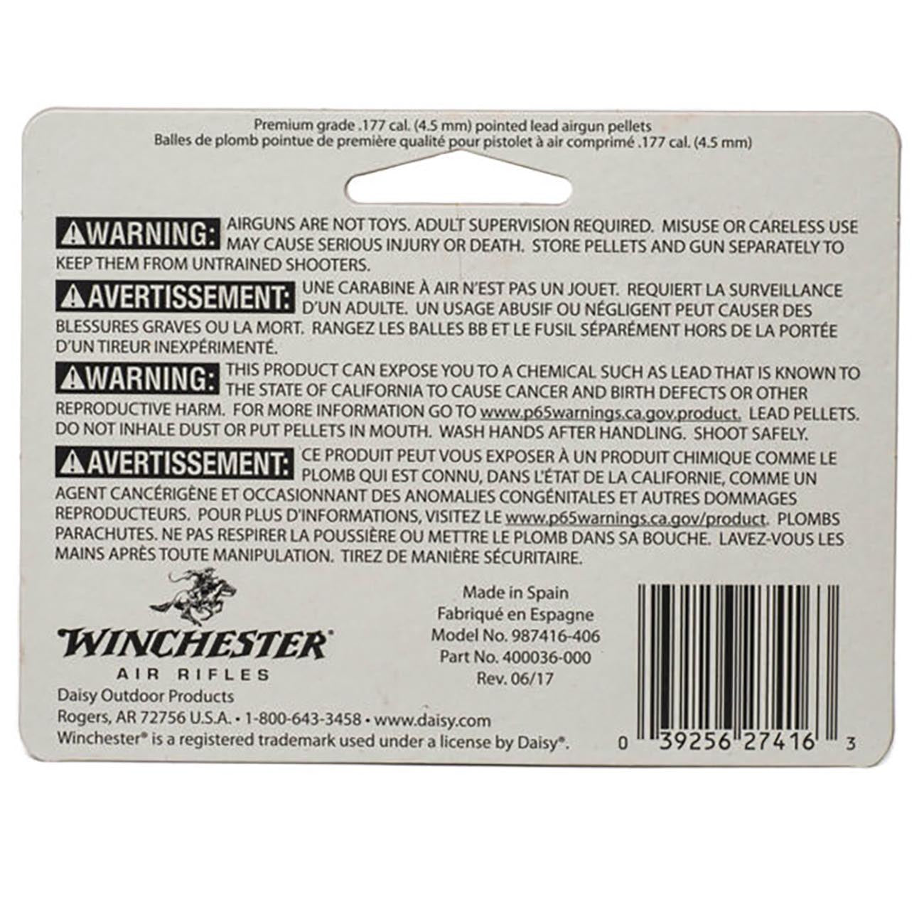Winchester (987416-406) .177cal Pointed Lead Pellets (500 count)